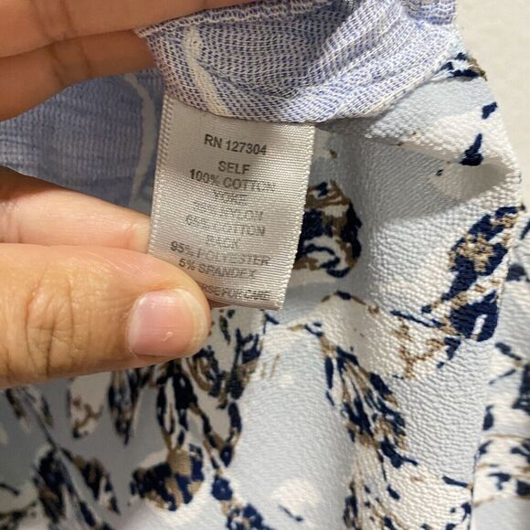 John Mark Blouse Blue Multi Media Boho Button Front Cotton Blend Size Small - Picture 4 of 7